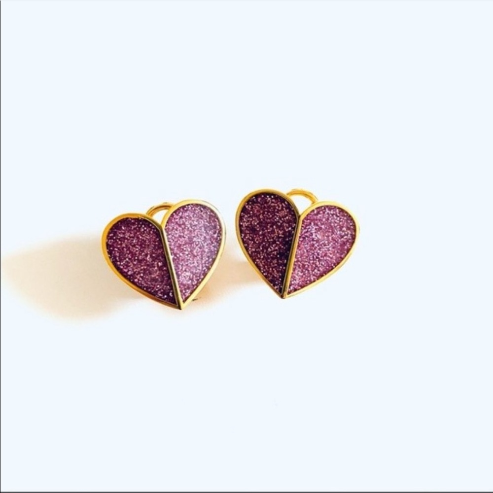 kate spade pink glitter heritage heart earrings